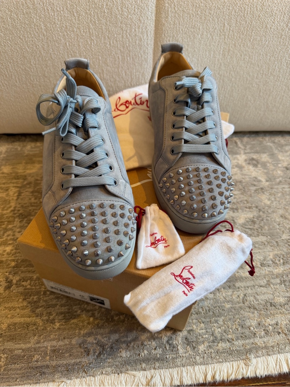 Christian Louboutin Light Gray Suede Spike Toe Sneakers